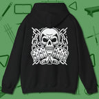 Skull & Chains Nine Ball Hoodie, back view, in Black