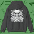 Skull & Chains Nine Ball Hoodie, back view, in Dark Heather