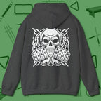 Skull & Chains Nine Ball Hoodie, back view, in Dark Heather