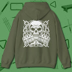 Skull & Chains Nine Ball Hoodie, back view, in Military Green