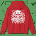 Skull & Chains Nine Ball Hoodie, back view, in Red