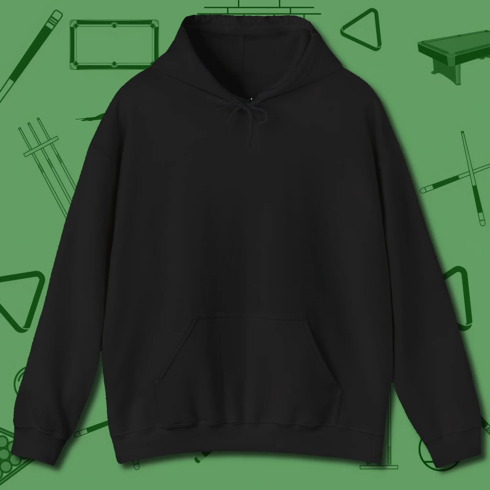 Skull & Chains Nine Ball Hoodie, front view, in Black