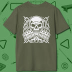 Skull & Chains Nine Ball T-Shirt, back view, in Military Green
