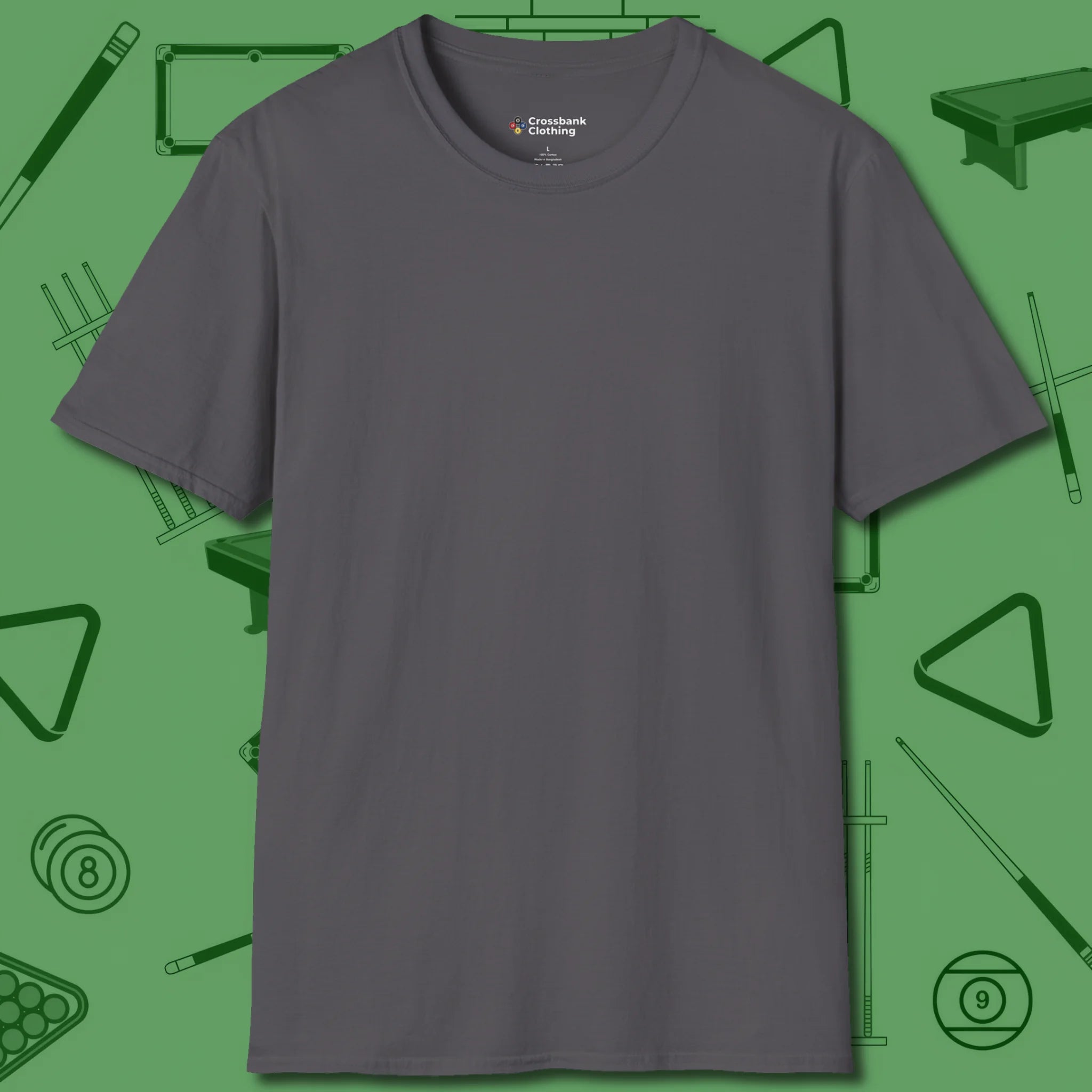Skull & Chains Nine Ball T-Shirt, front view, in Charcoal