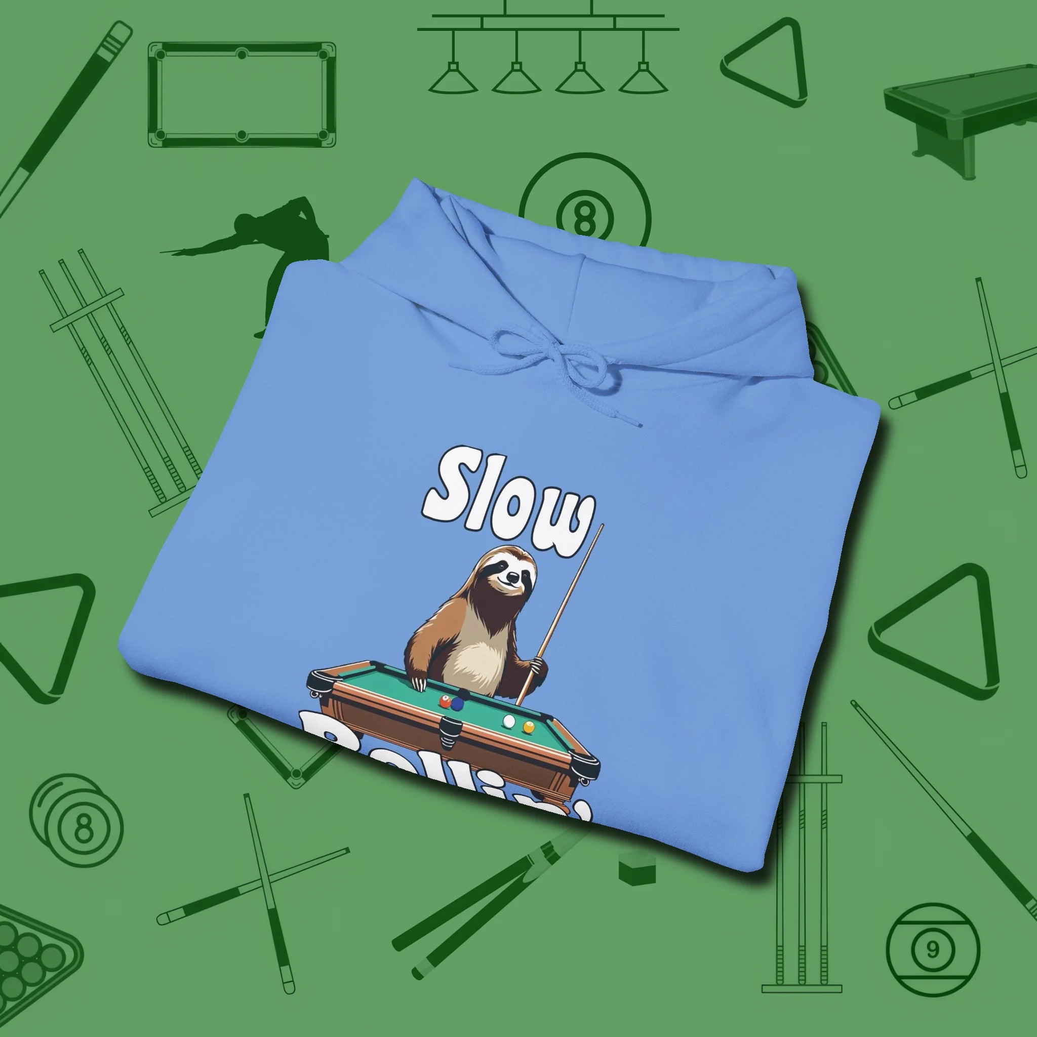 Slow Rollin' Sloth Hoodie, folded view, in Carolina Blue an extension of your pool persona