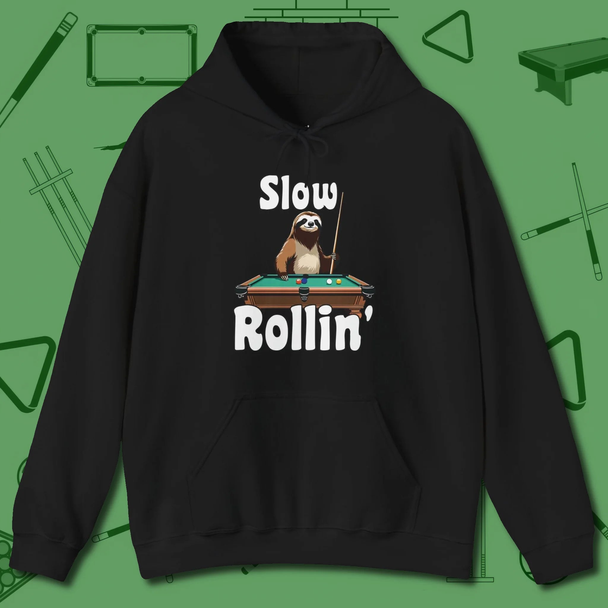Slow Rollin' Sloth Hoodie, front view, in Black smart enough for the felt and the street