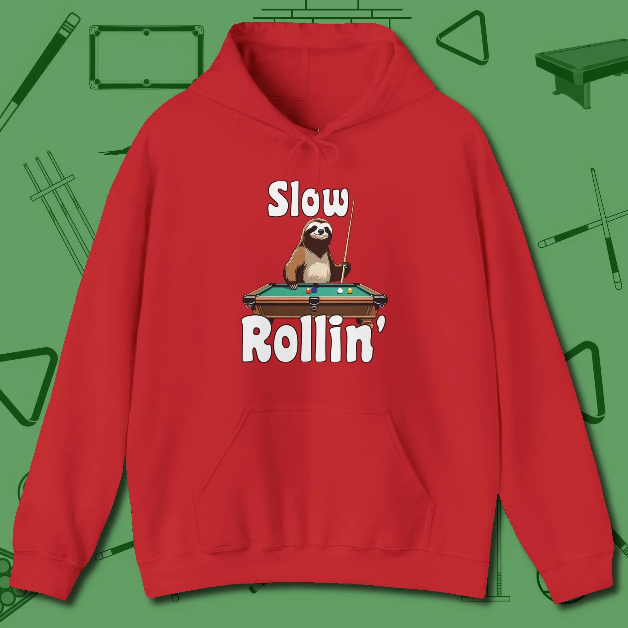 Slow Rollin' Sloth Hoodie, front view, in Red as serious as your stroke