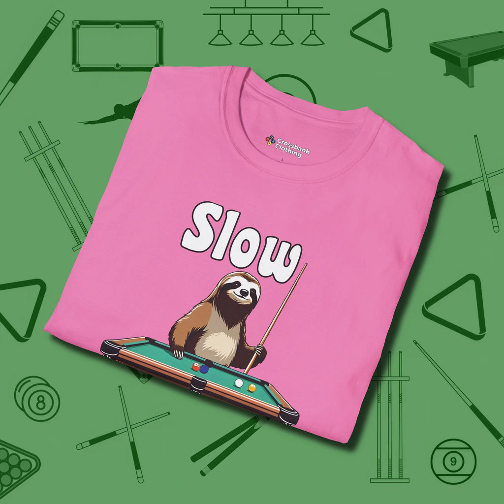 Slow Rollin' Sloth T-Shirt, folded view, in Azalea for players who live the game