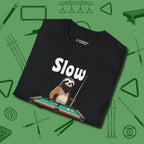 Slow Rollin' Sloth T-Shirt, folded view, in Black tough like your favorite break cue