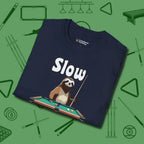 Slow Rollin' Sloth T-Shirt, folded view, in Navy clean lines for dirty minds