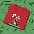 Slow Rollin' Sloth T-Shirt, folded view, in Red made for pool sharks, not posers