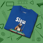 Slow Rollin' Sloth T-Shirt, folded view, in Royal put your best game on display