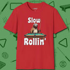 Slow Rollin' Sloth T-Shirt, front view, in Red tough like your favorite break cue