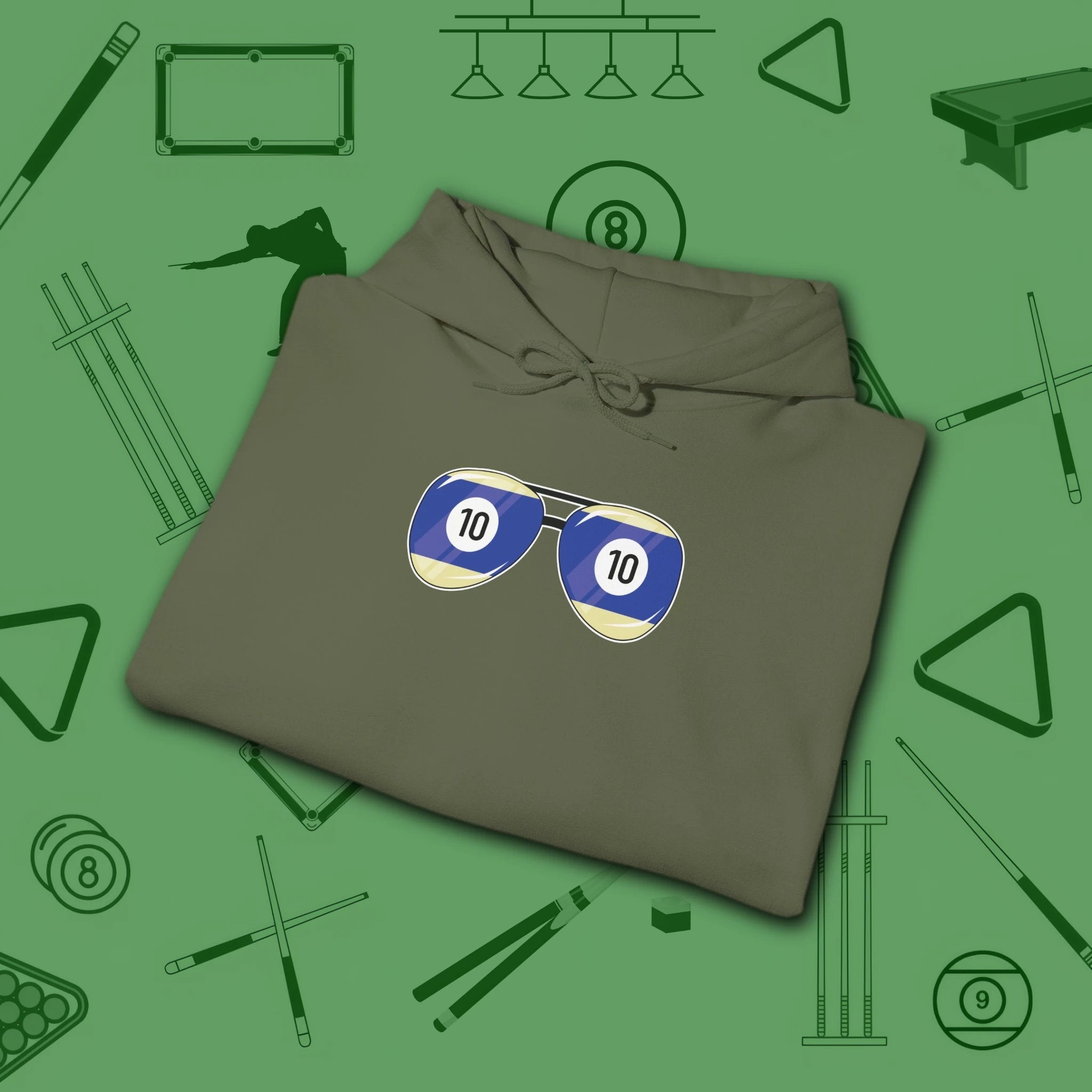 Smooth Shades Hoodie, in Military Green color, billiards shirt, folded view