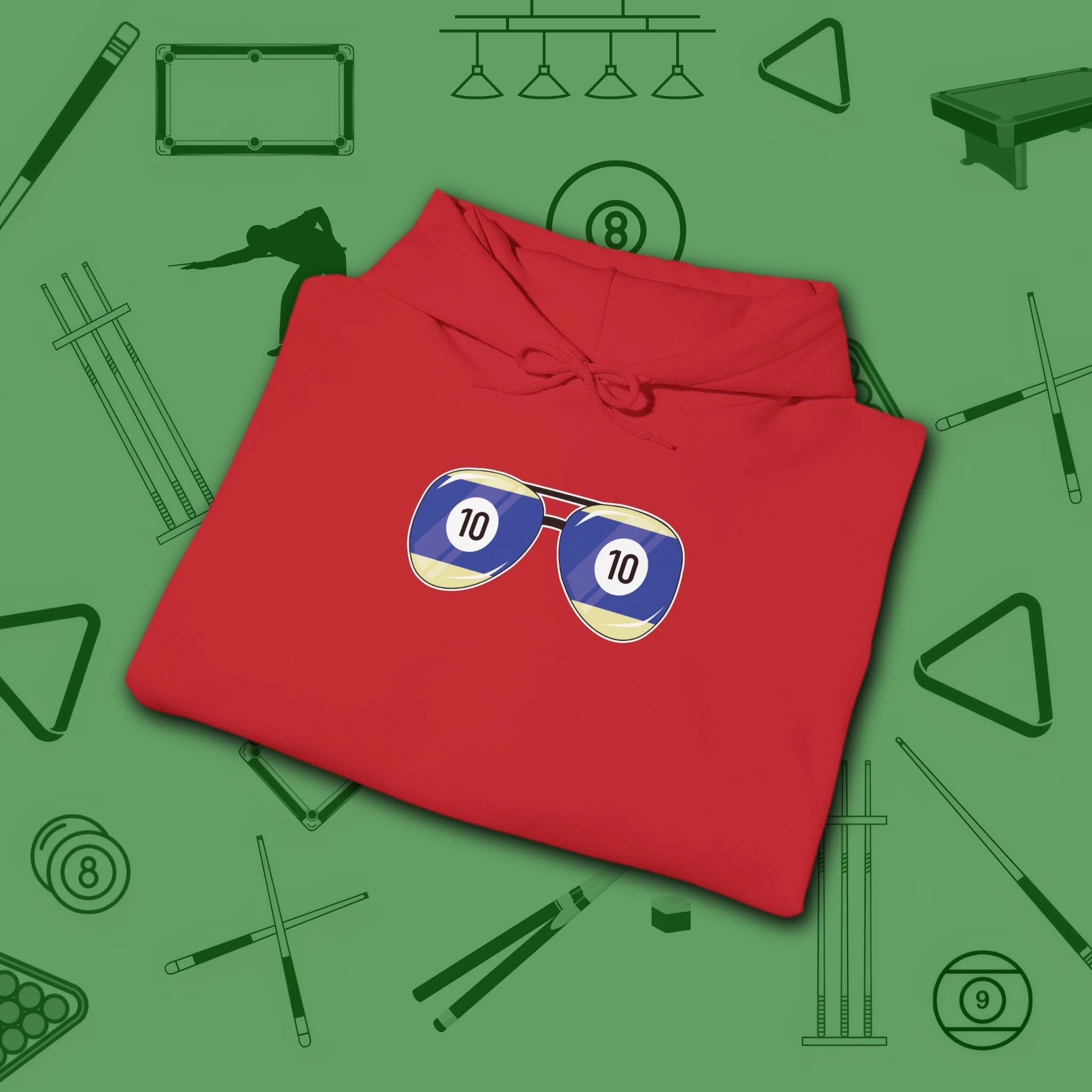 Smooth Shades Hoodie, in Red color, billiards shirt, folded view