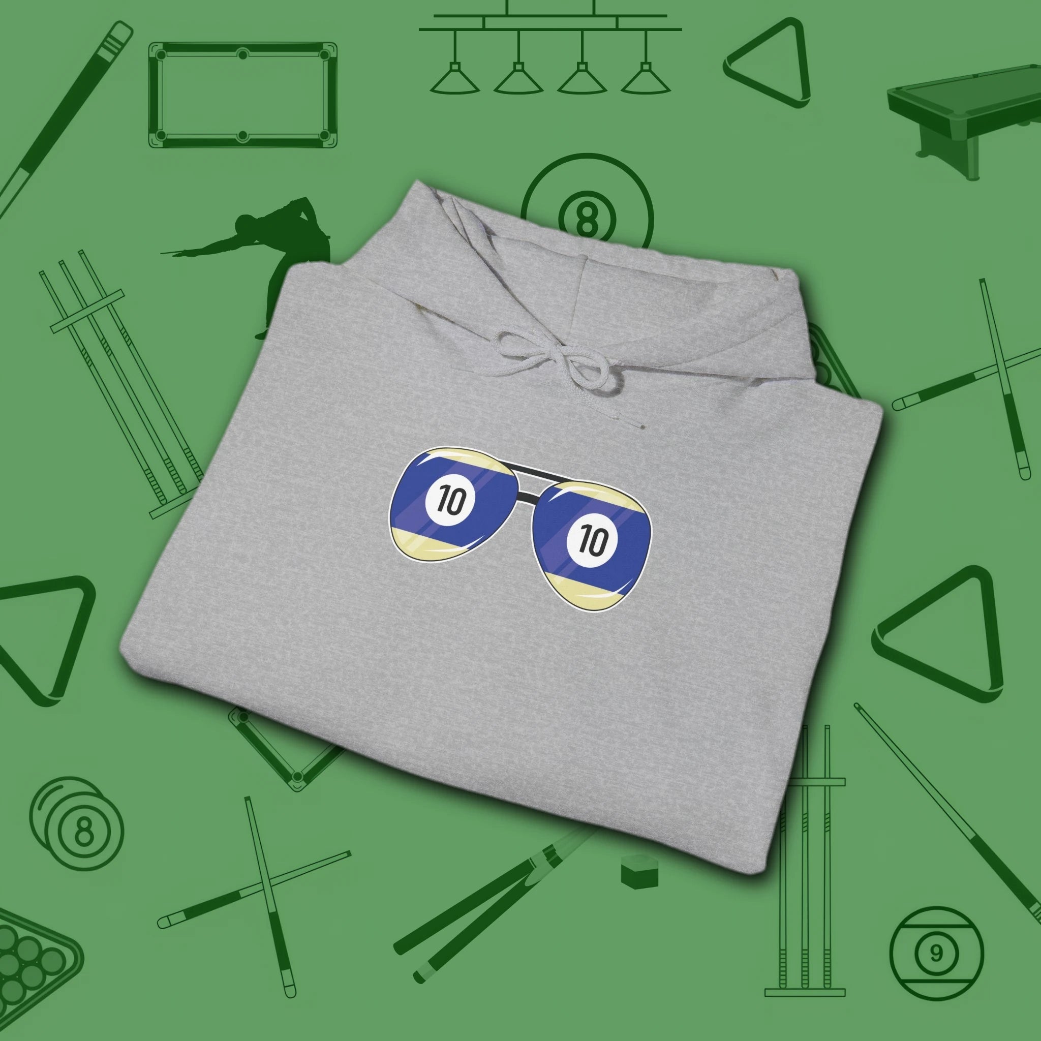 Smooth Shades Hoodie, in Sport Grey color, billiards shirt, folded view