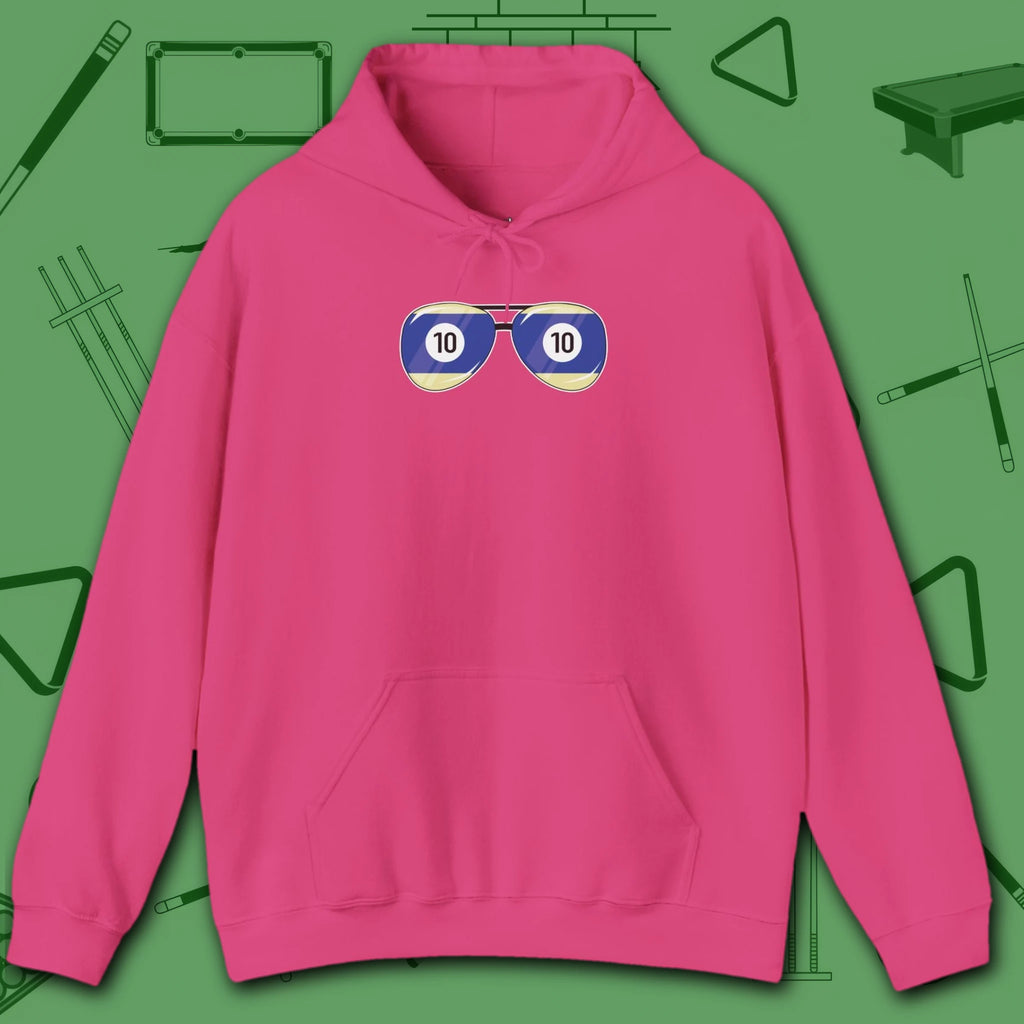 Smooth Shades Hoodie, in Heliconia color, billiards shirt, front view