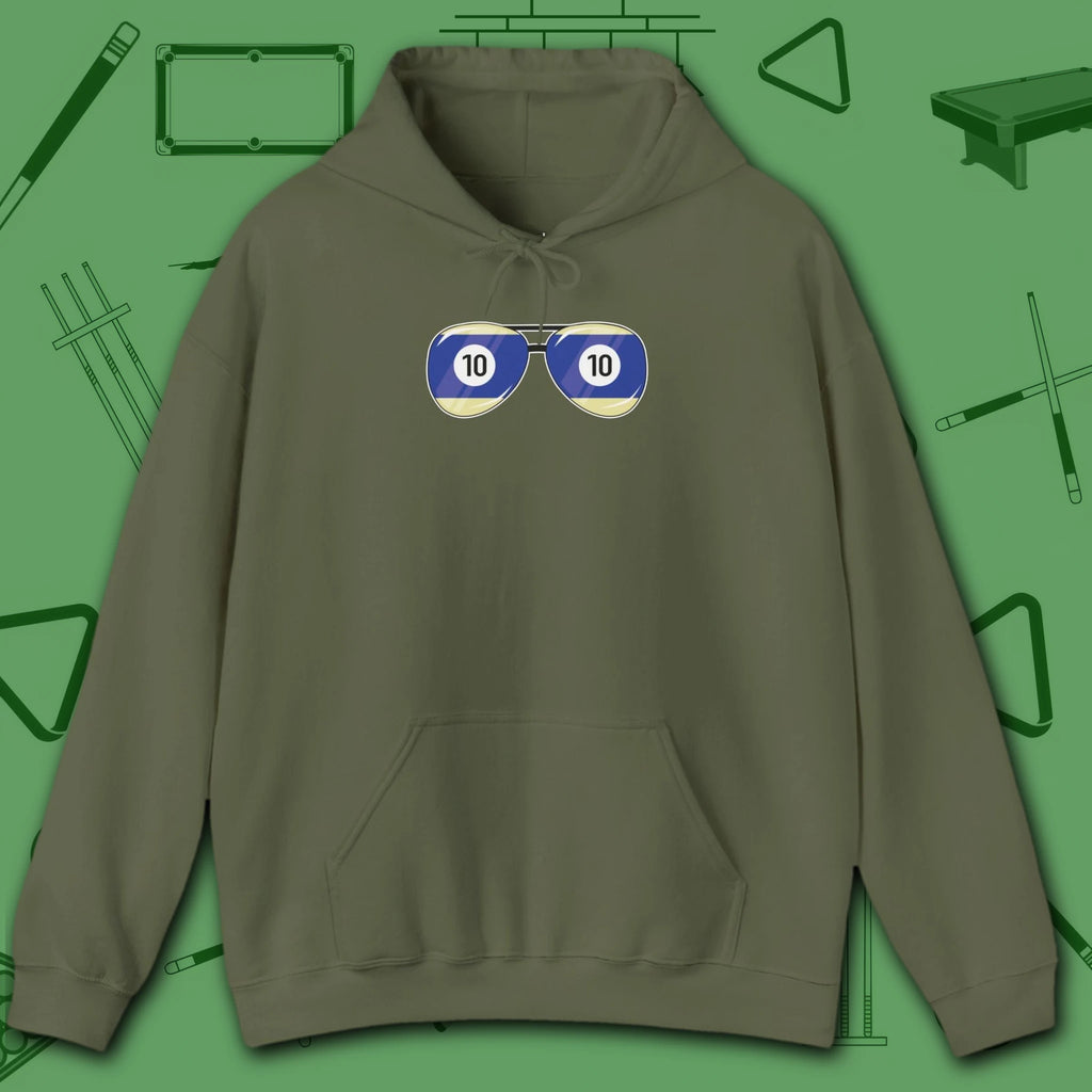 Smooth Shades Hoodie, in Military Green color, billiards shirt, front view