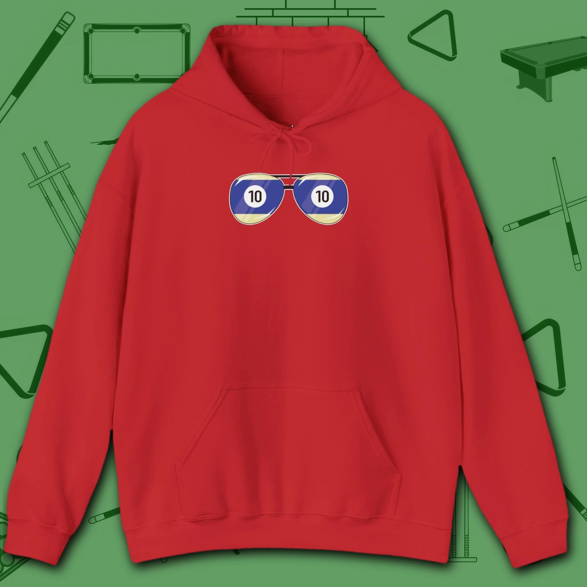 Smooth Shades Hoodie, in Red color, billiards shirt, front view