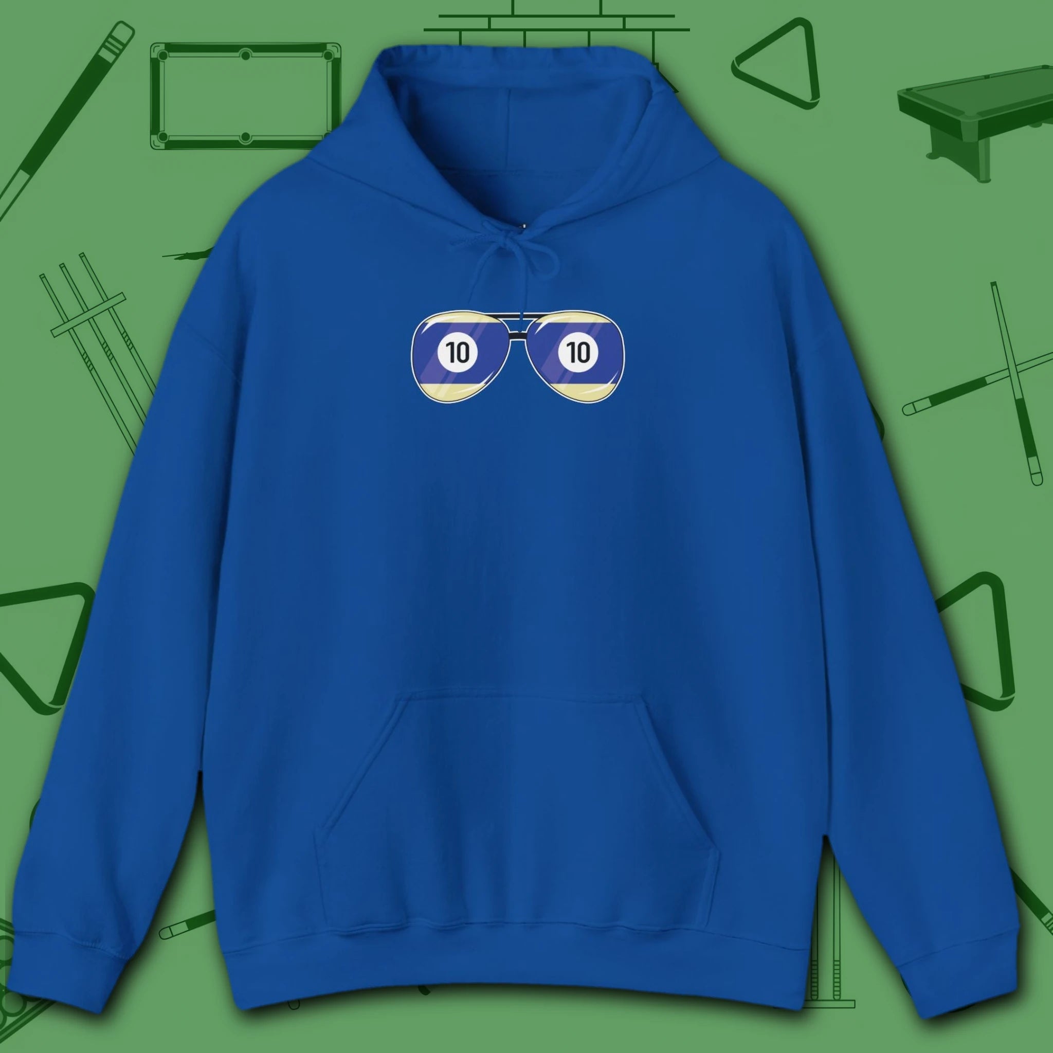 Smooth Shades Hoodie, in Royal color, billiards shirt, front view