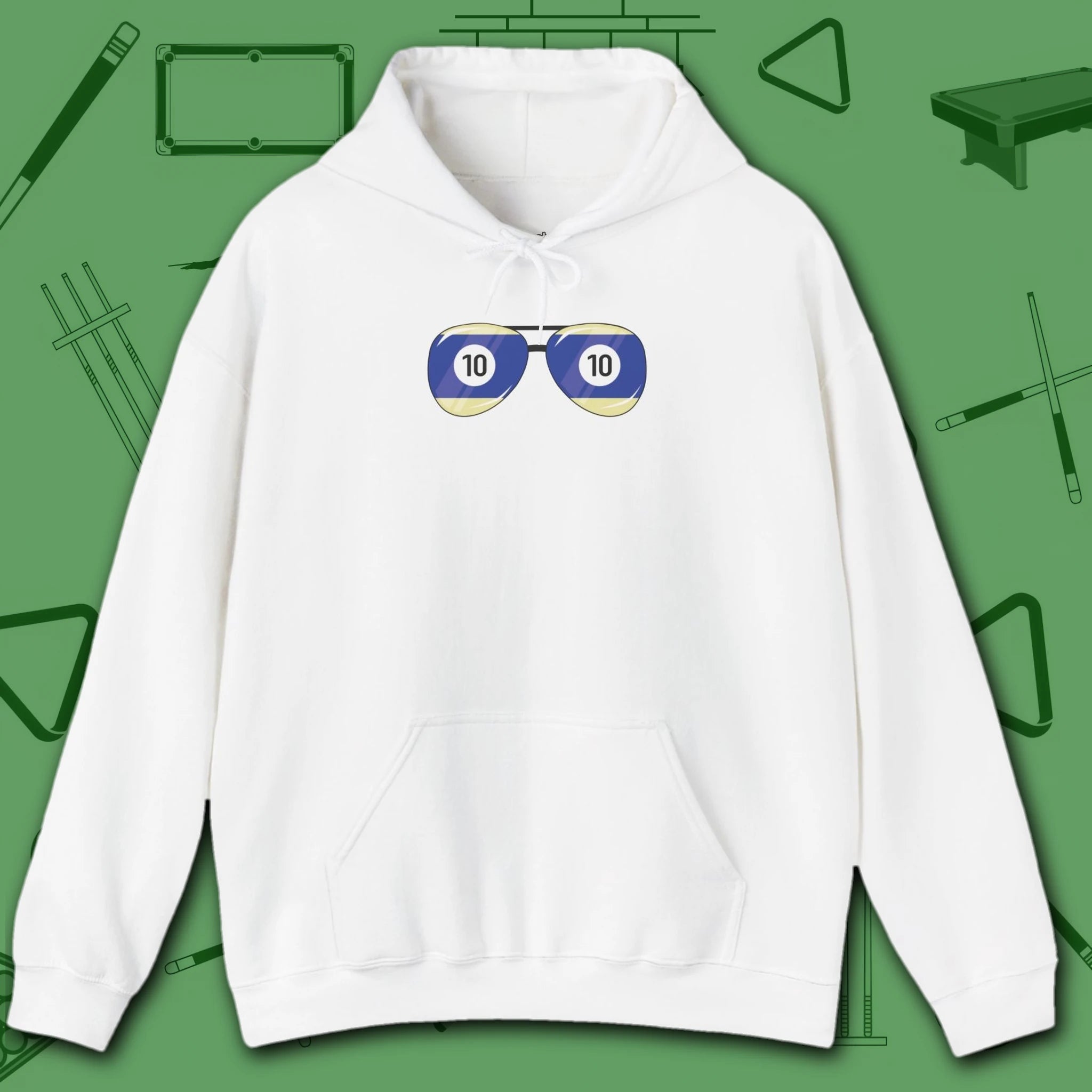 Smooth Shades Hoodie, in White color, billiards shirt, front view