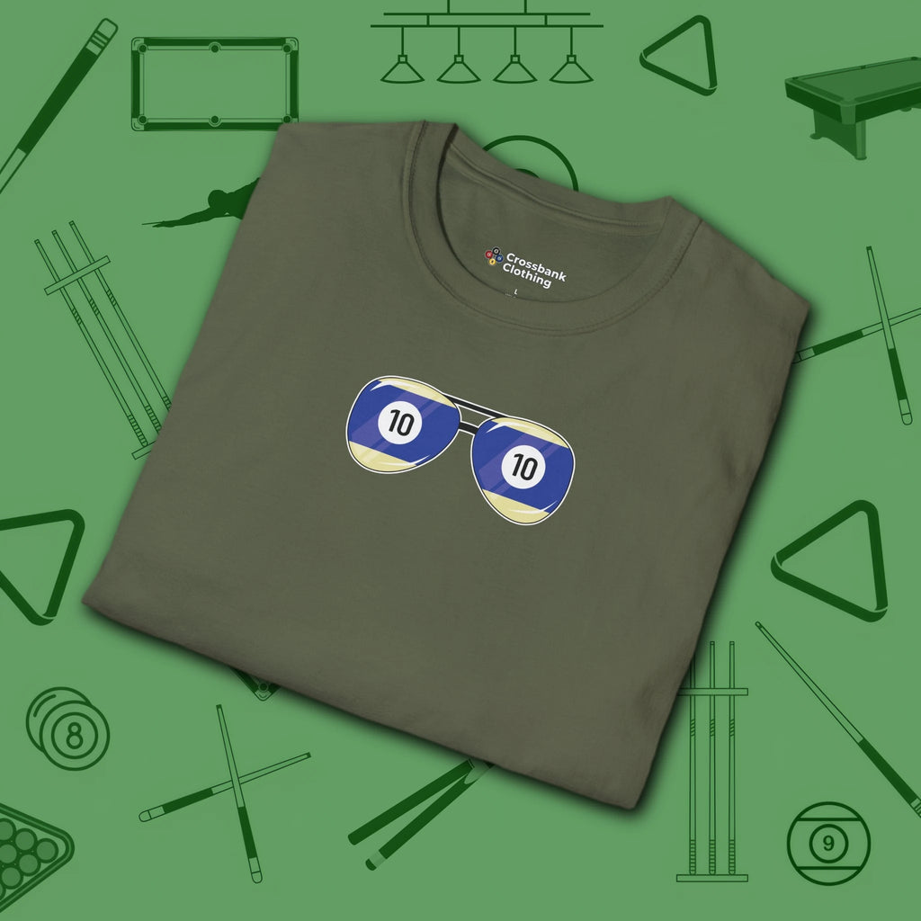 Smooth Shades T-Shirt, in Military Green color, billiards shirt, folded view