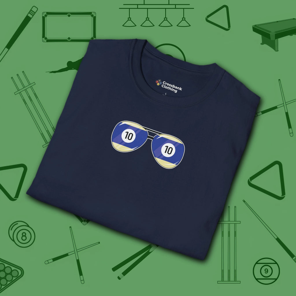 Smooth Shades T-Shirt, in Navy color, billiards shirt, folded view