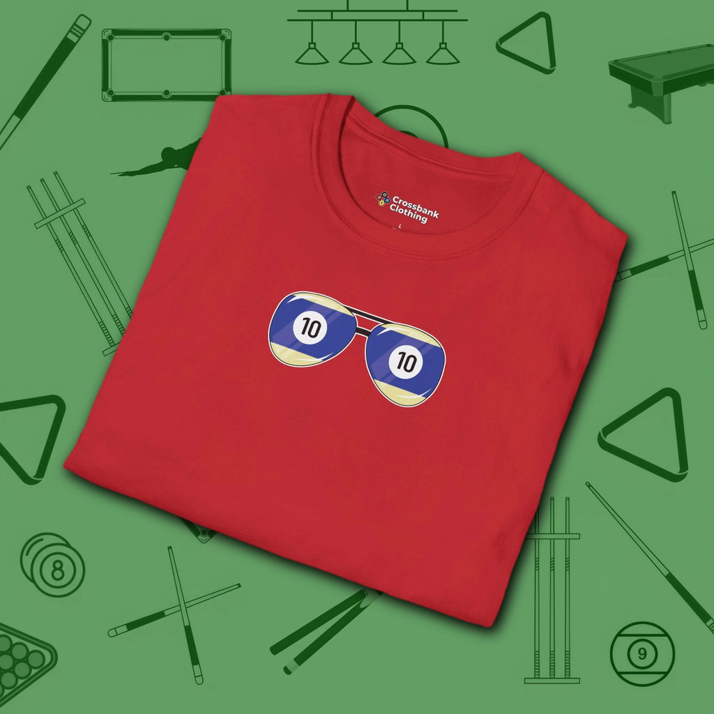 Smooth Shades T-Shirt, in Red color, billiards shirt, folded view