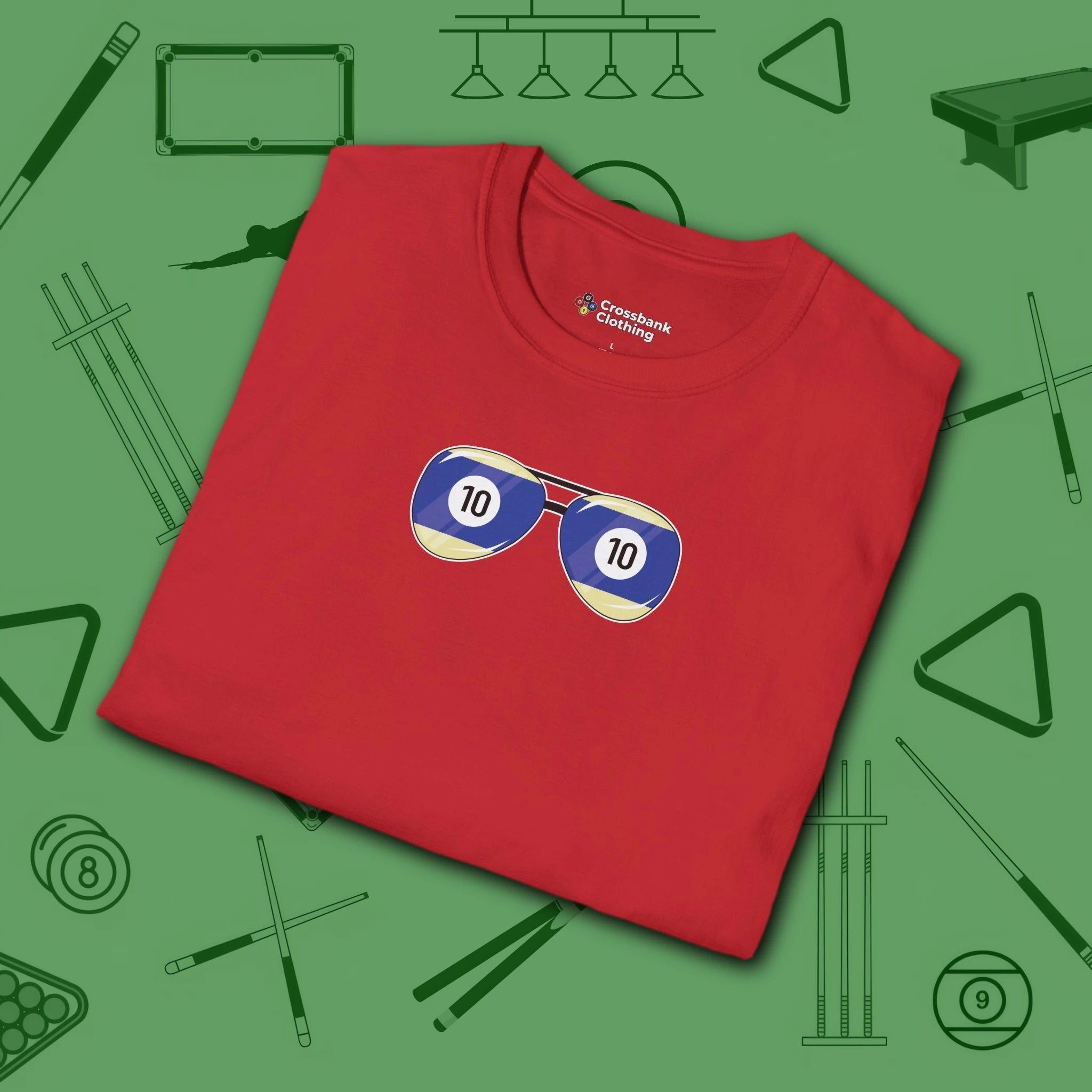 Smooth Shades T-Shirt, in Red color, billiards shirt, folded view