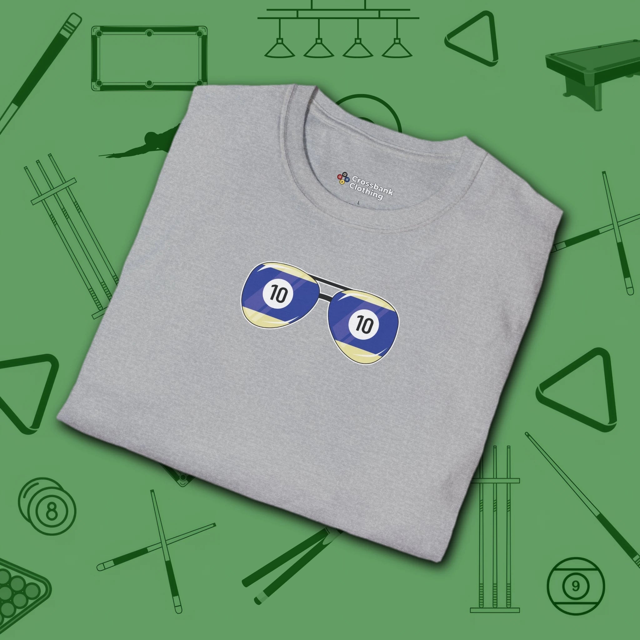Smooth Shades T-Shirt, in Sport Grey color, billiards shirt, folded view