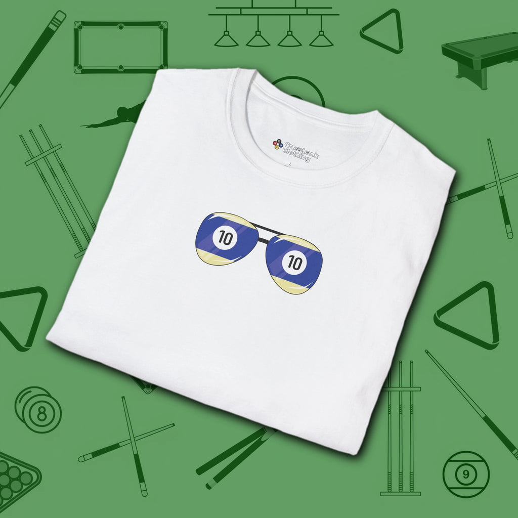 Smooth Shades T-Shirt, in White color, billiards shirt, folded view