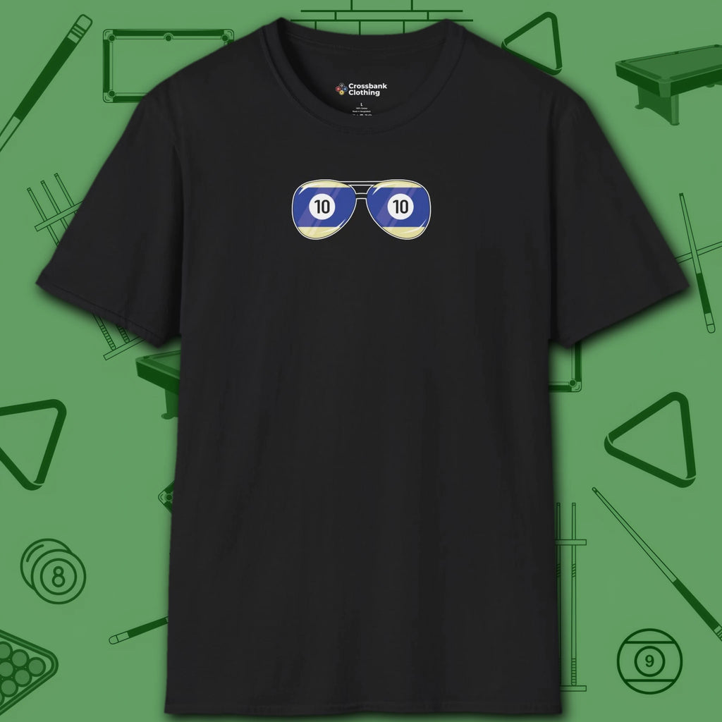 Smooth Shades T-Shirt, in Black color, billiards shirt, front view