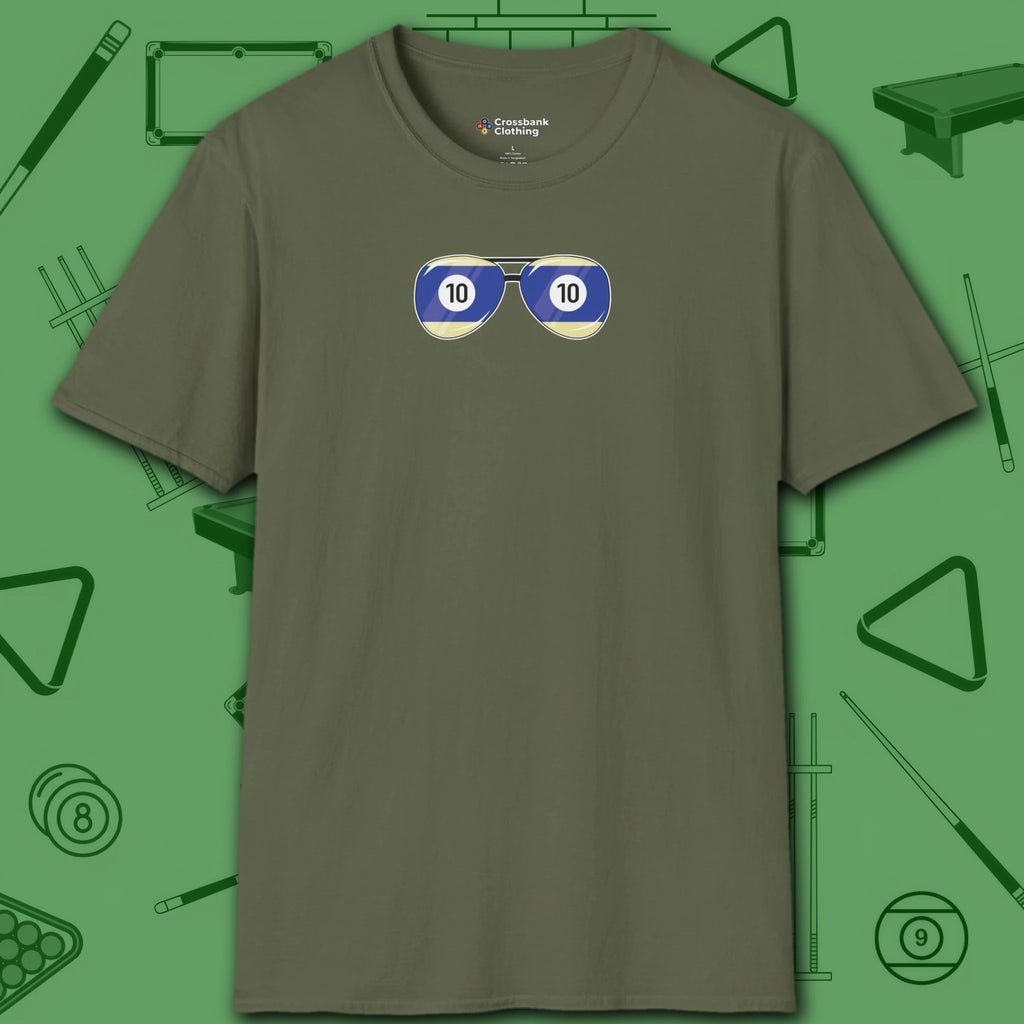 Smooth Shades T-Shirt, in Military Green color, billiards shirt, front view