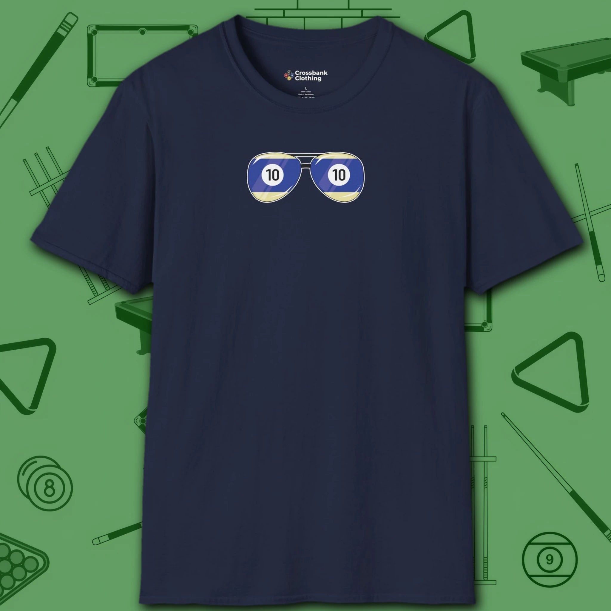 Smooth Shades T-Shirt, in Navy color, billiards shirt, front view