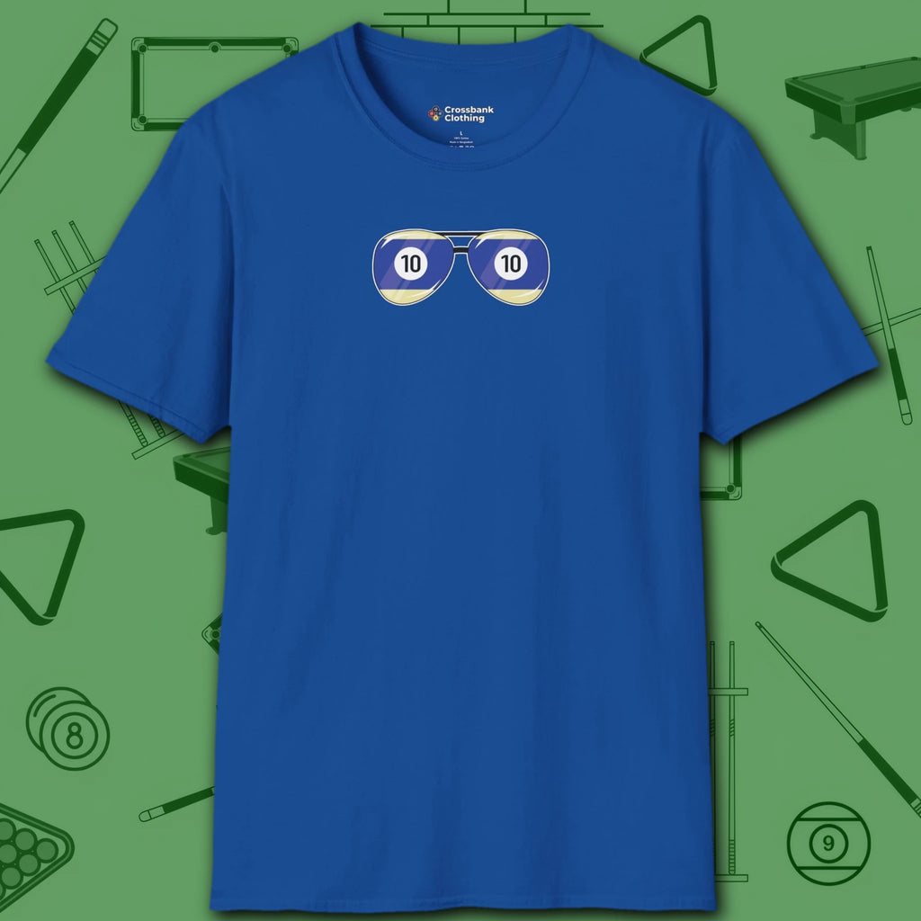 Smooth Shades T-Shirt, in Royal color, billiards shirt, front view