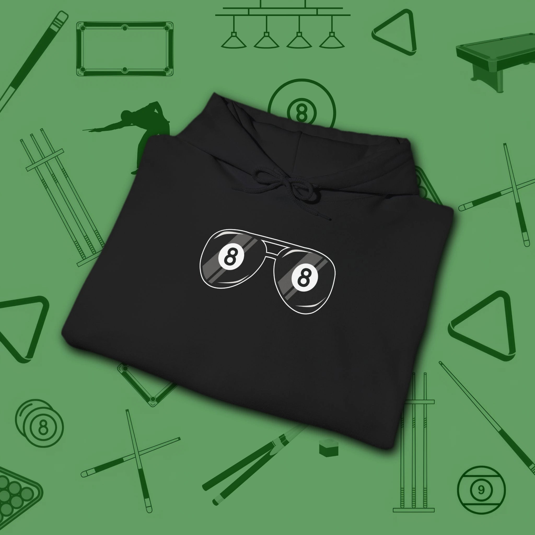 Smooth Shades Hoodie, in Black color, billiards shirt, folded view