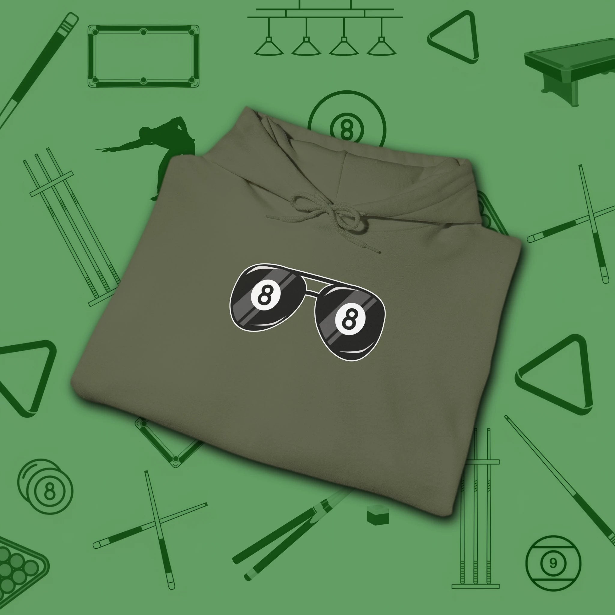 Smooth Shades Hoodie, in Military Green color, billiards shirt, folded view