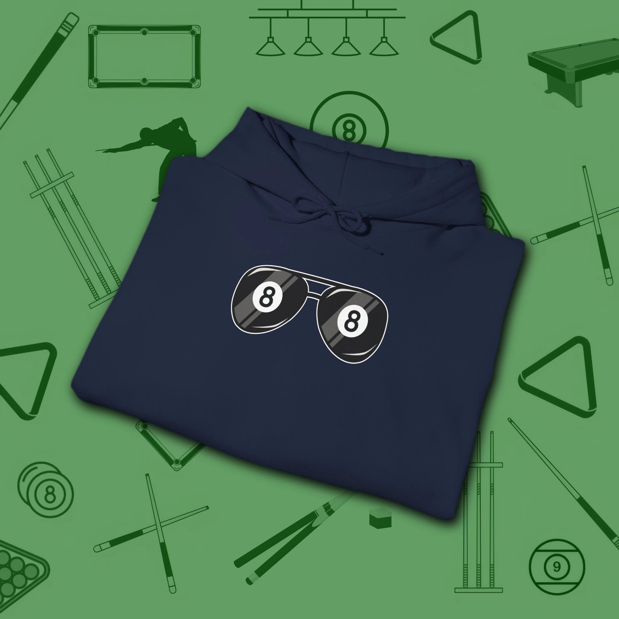 Smooth Shades Hoodie, in Navy color, billiards shirt, folded view