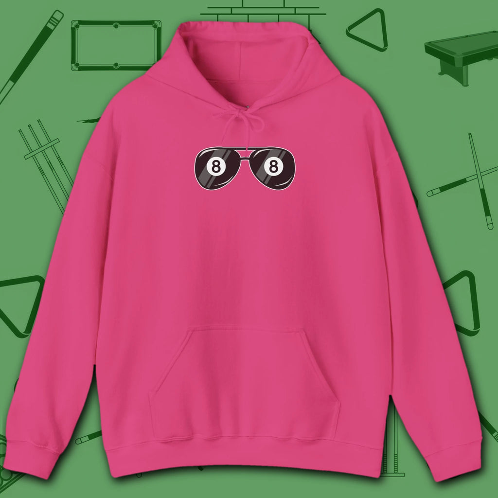 Smooth Shades Hoodie, in Heliconia color, billiards shirt, front view