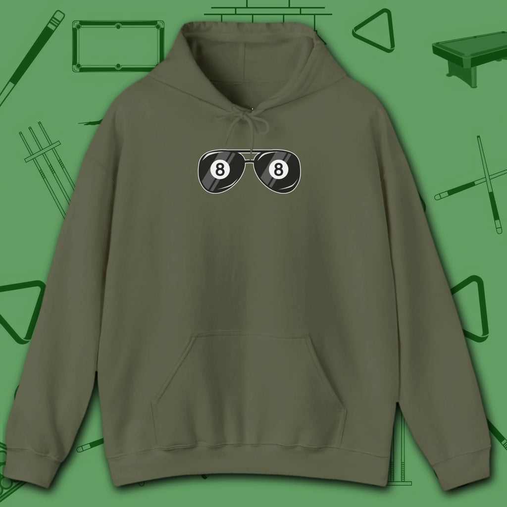 Smooth Shades Hoodie, in Military Green color, billiards shirt, front view