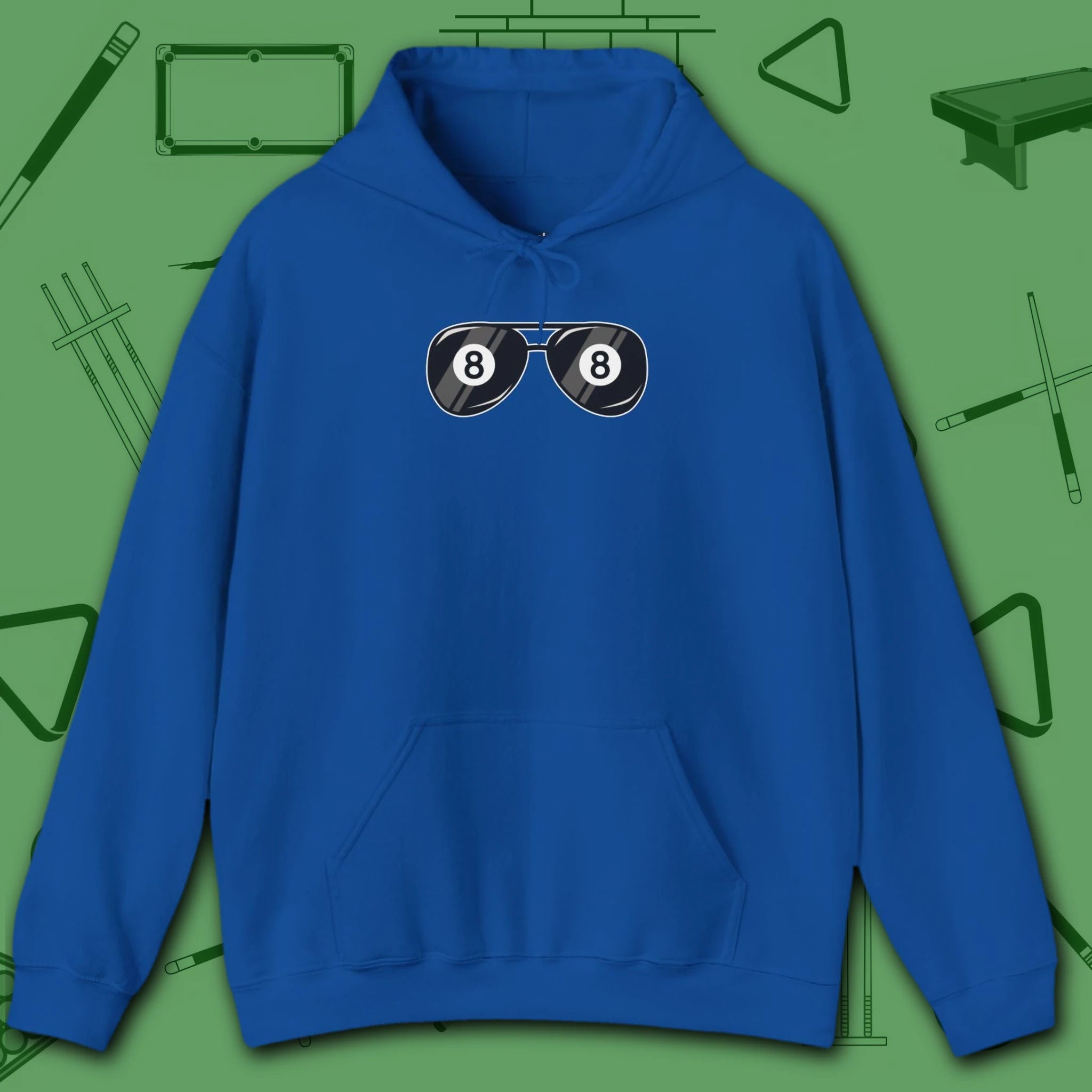 Smooth Shades Hoodie, in Royal color, billiards shirt, front view