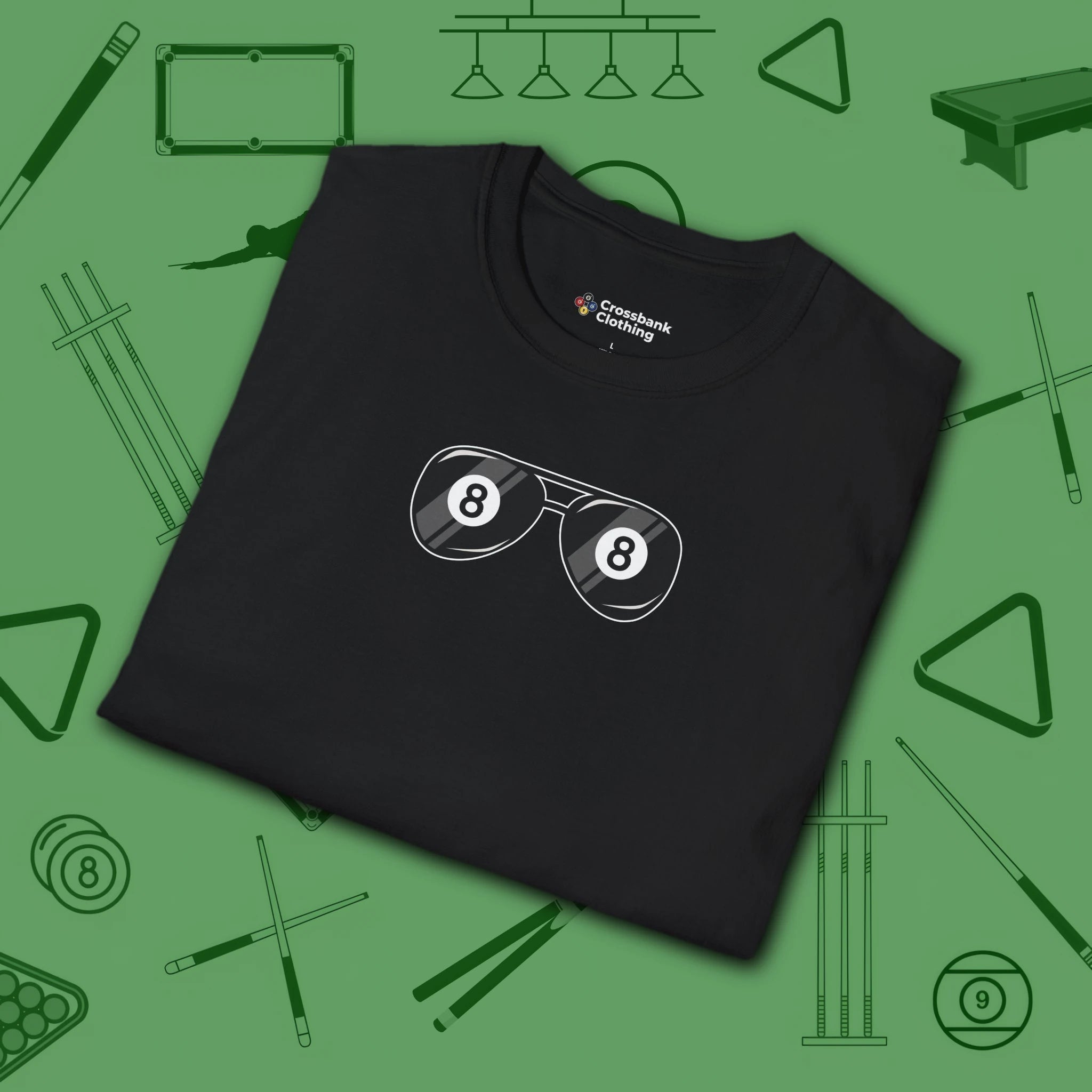 Smooth Shades T-Shirt, in Black color, billiards shirt, folded view