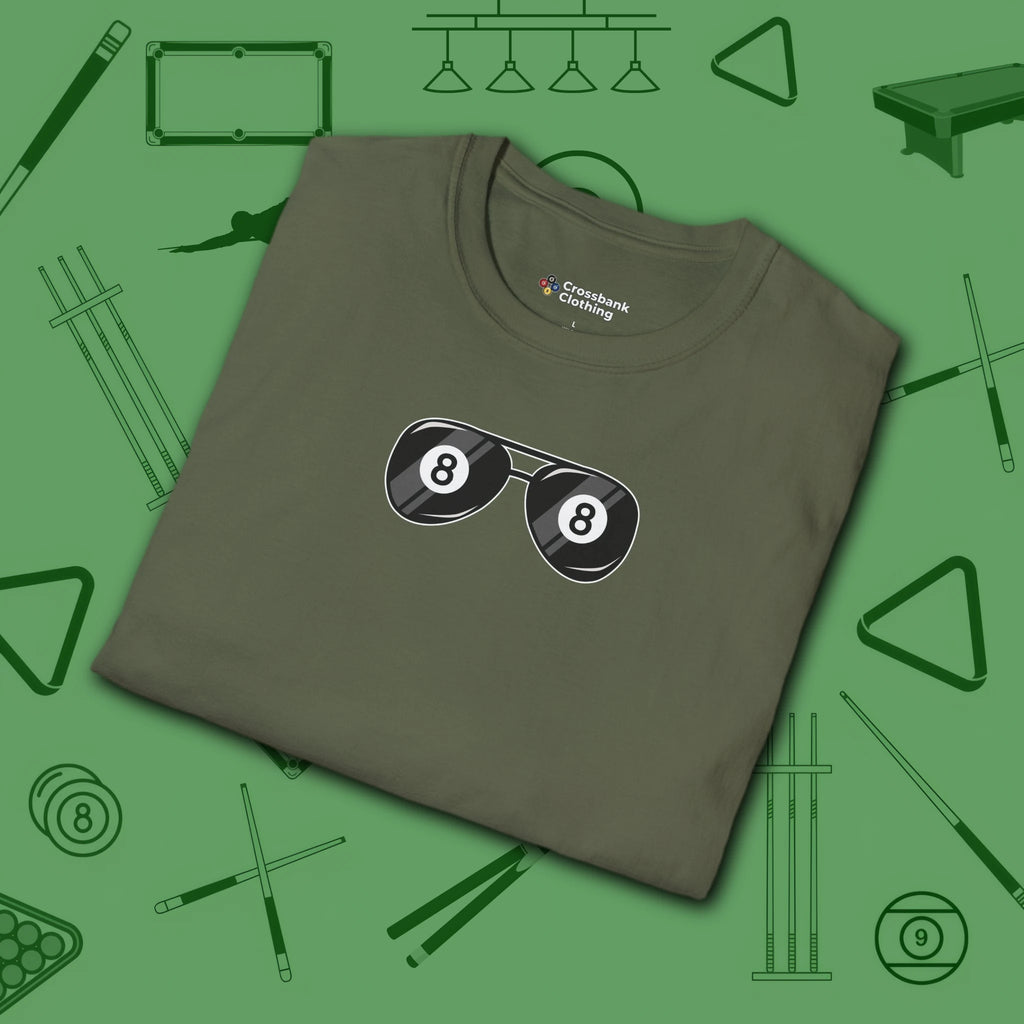 Smooth Shades T-Shirt, in Military Green color, billiards shirt, folded view
