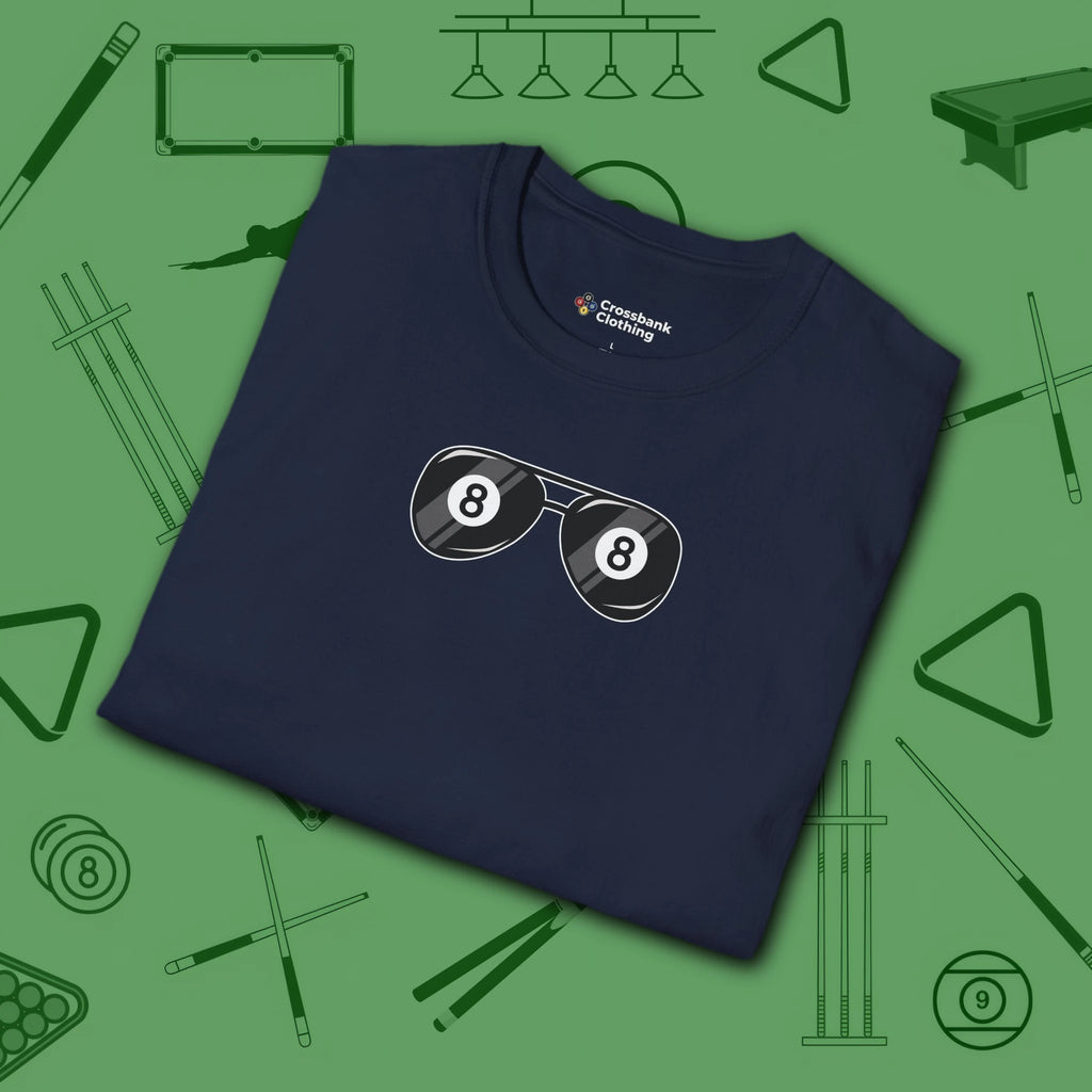 Smooth Shades T-Shirt, in Navy color, billiards shirt, folded view
