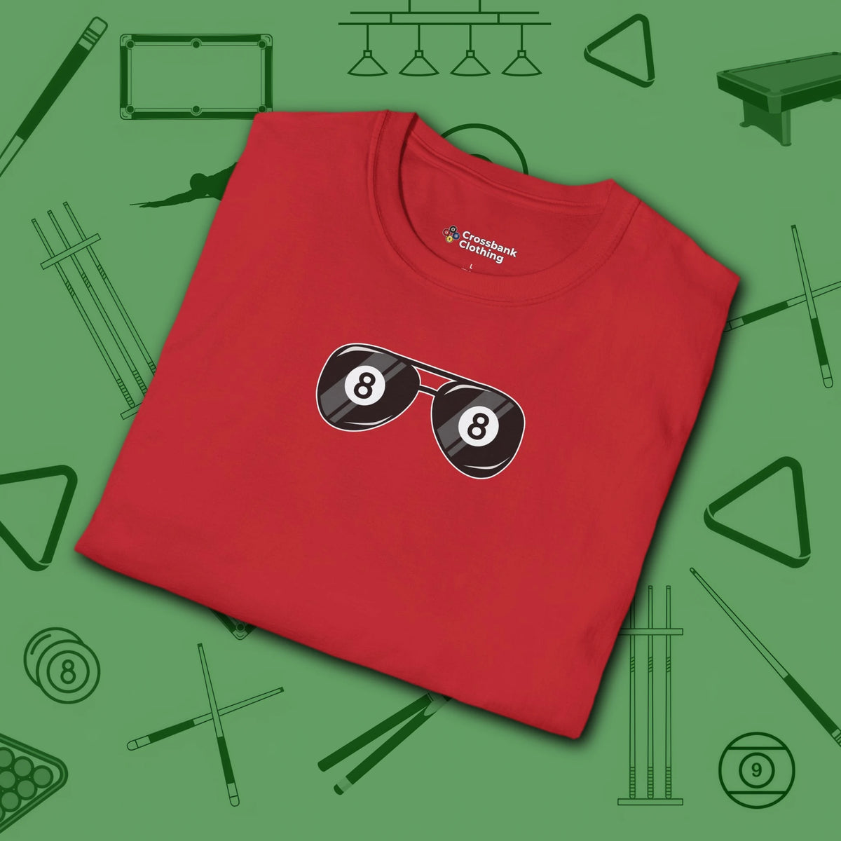 Smooth Shades T-Shirt, in Red color, billiards shirt, folded view
