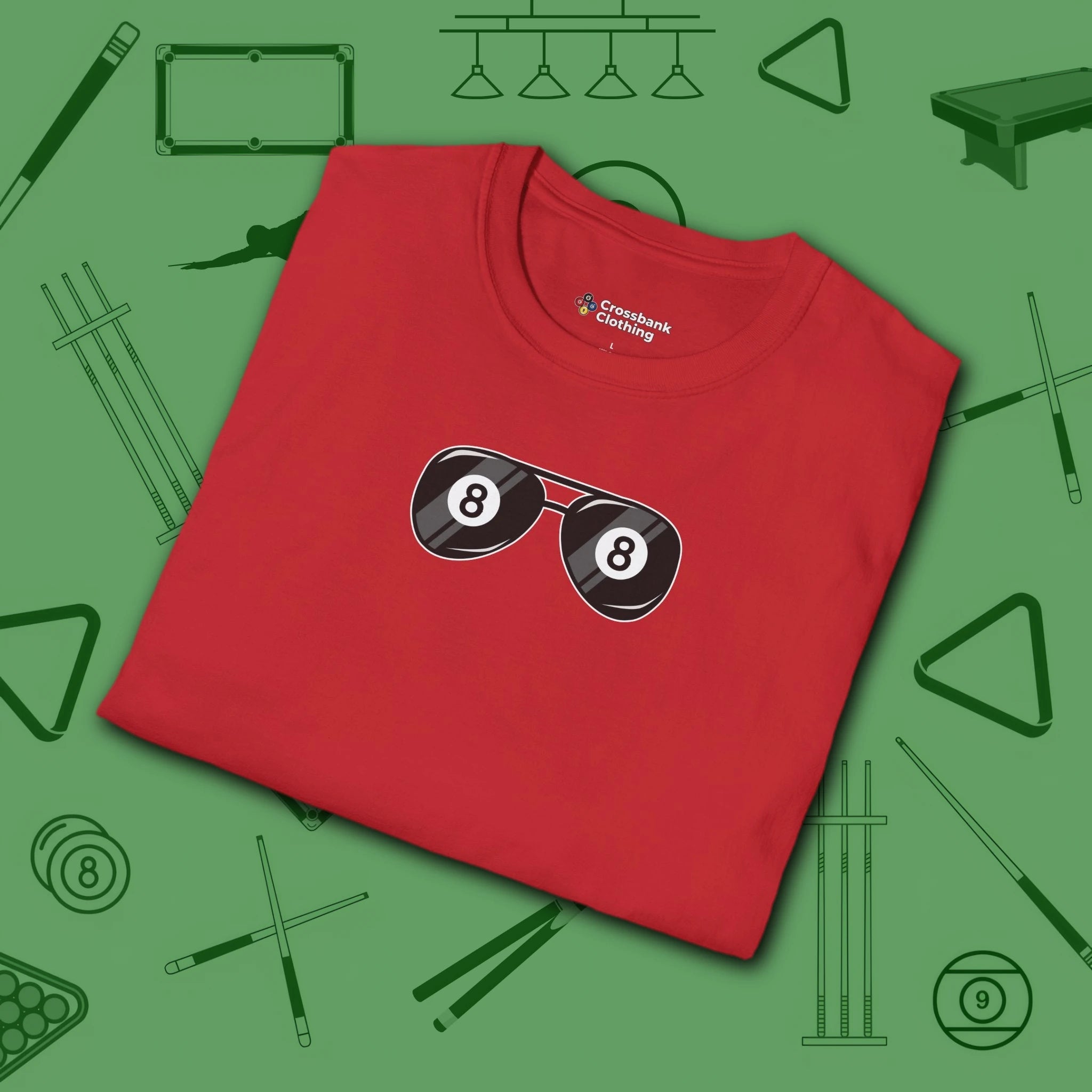 Smooth Shades T-Shirt, in Red color, billiards shirt, folded view
