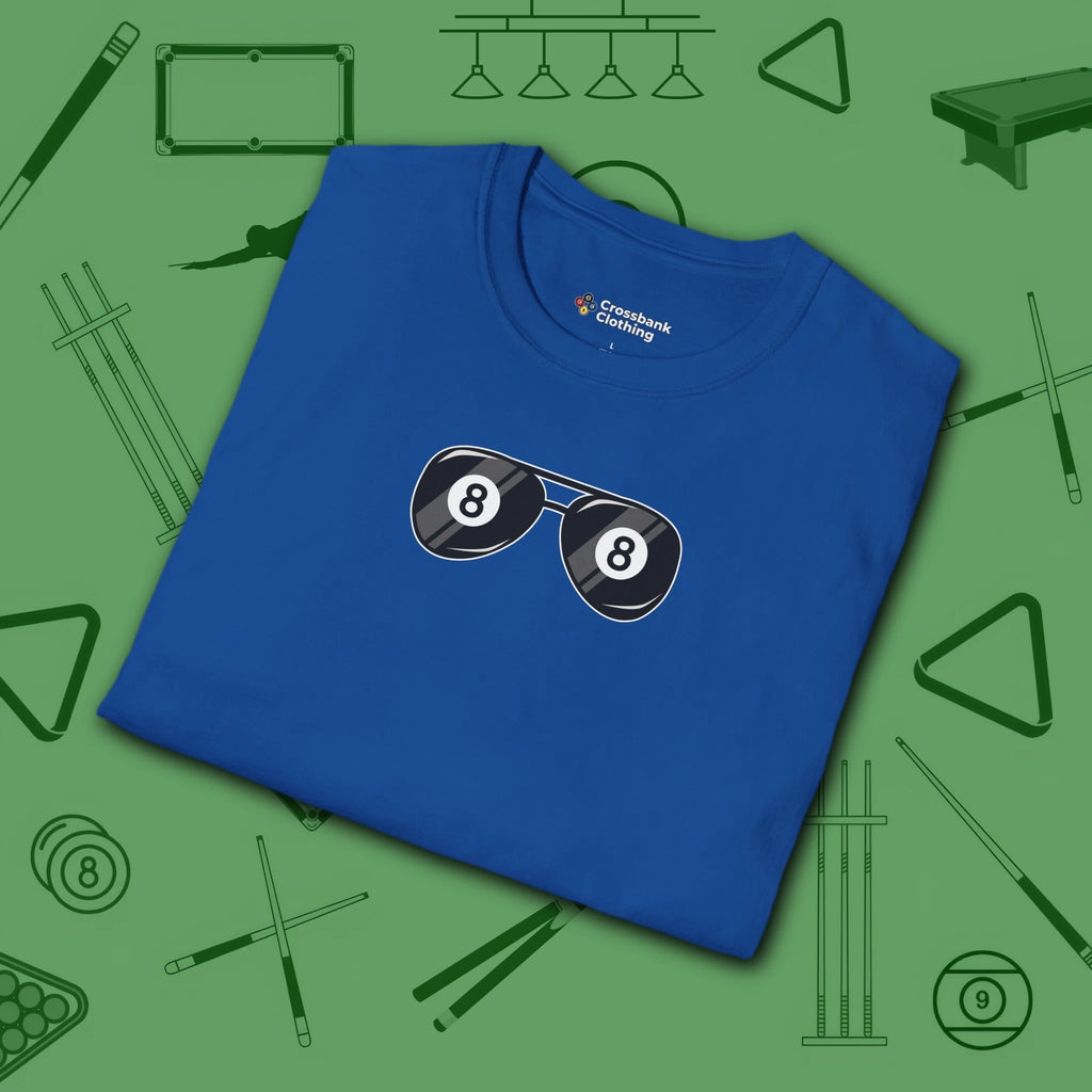Smooth Shades T-Shirt, in Royal color, billiards shirt, folded view