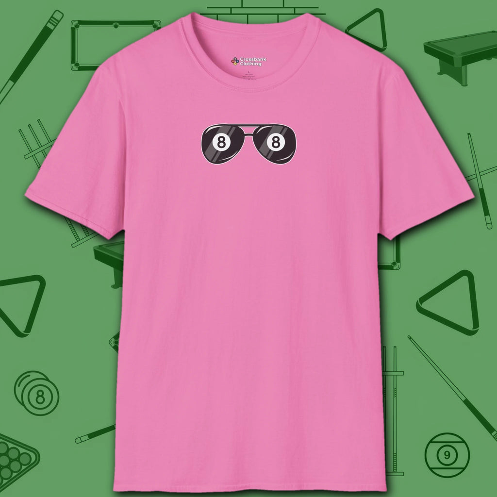 Smooth Shades T-Shirt, in Azalea color, billiards shirt, front view