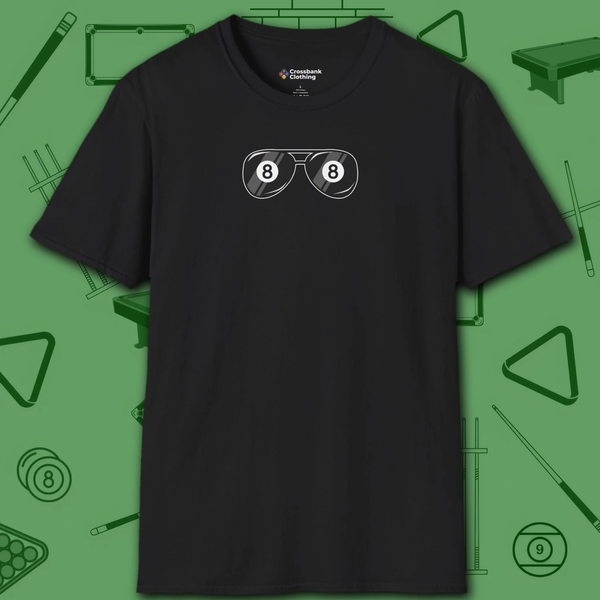 Smooth Shades T-Shirt, in Black color, billiards shirt, front view