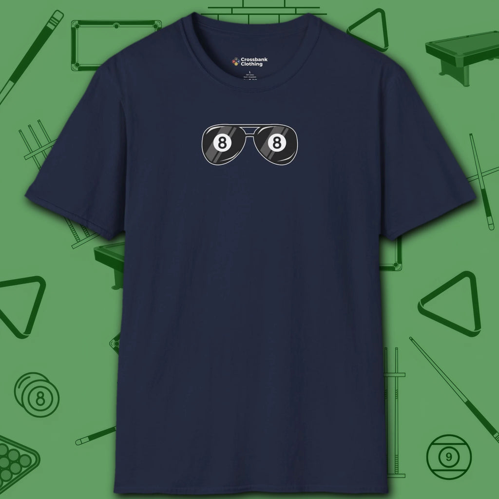 Smooth Shades T-Shirt, in Navy color, billiards shirt, front view